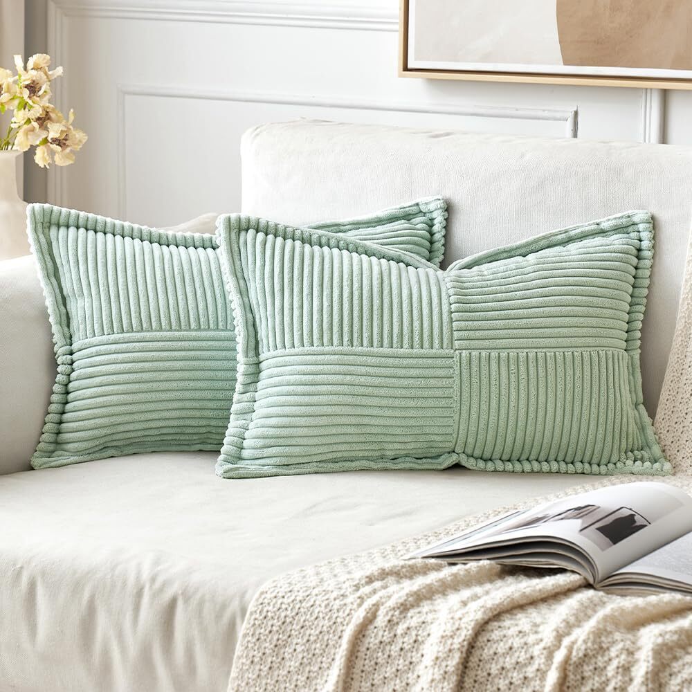 4473 Mint Green Corduroy Lumbar Pillow Covers 12x20 Inch 12x20 Inch